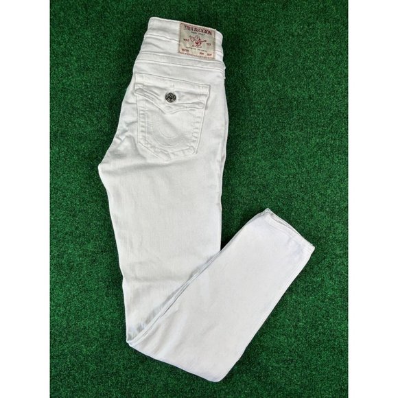 True Religon‎ White Halle Mid Rise Super Skinny Jeans Womens Sz 26 - Picture 1 of 11
